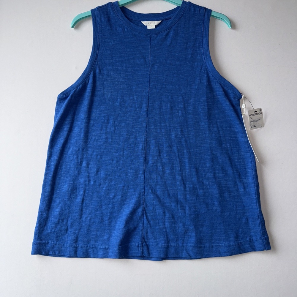 CASLON WOMENS SLEEVELESS COTTON‎ BLEND CREWNECK T-SHIRT TOP BLUE MEDIUM NWT